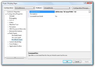 Add a post-build command to edit the version